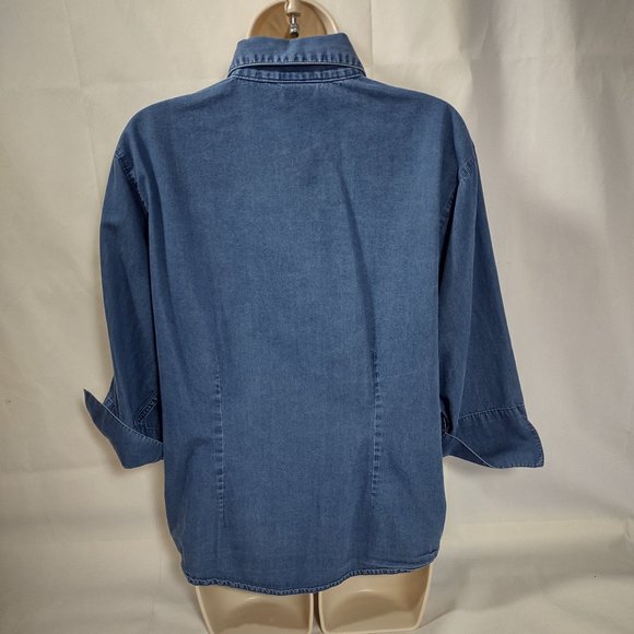 The Pampered Chef Denim Button Up Shirt Women's Medium 3/4 Sleeve Consultant - Picture 4 of 8